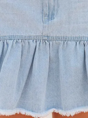 New style washed denim wish pleated skirt for women