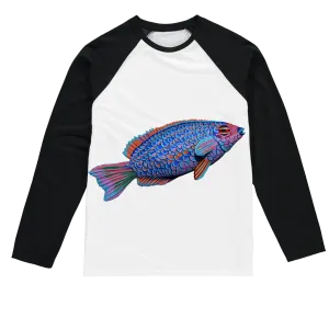 Purple and Blue Fish Sublimation Baseball Long Sleeve T-Shirt