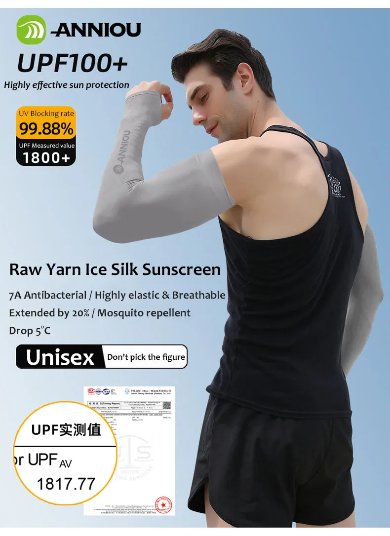 Raw Yarn Mosquito Repellent Ice Sleeves For Men 7A Antibacterial Knitted Ice Silk Outdoor Cycling Fishing Anti UV Arm Sleeves