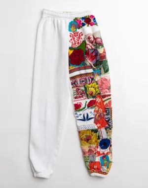 RILEY VINTAGE Totally Patched Up White Sweatpants PREORDER SHIPS WITHIN 2 WEEKS