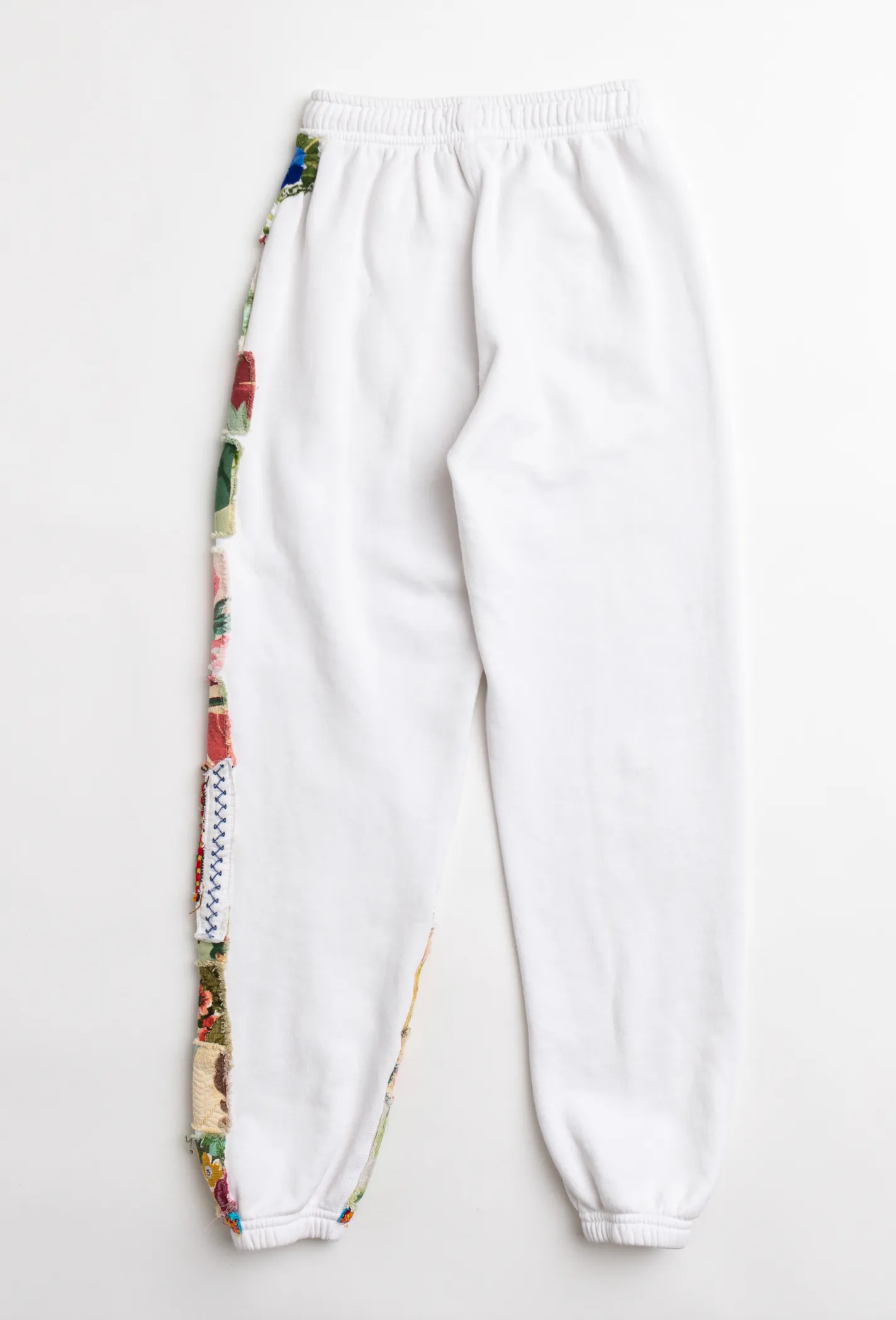 RILEY VINTAGE Totally Patched Up White Sweatpants PREORDER SHIPS WITHIN 2 WEEKS