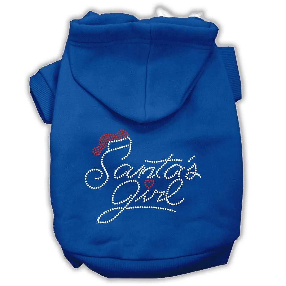 Santa's Girl Rhinestone Dog Hoodie Blue Xs (8)