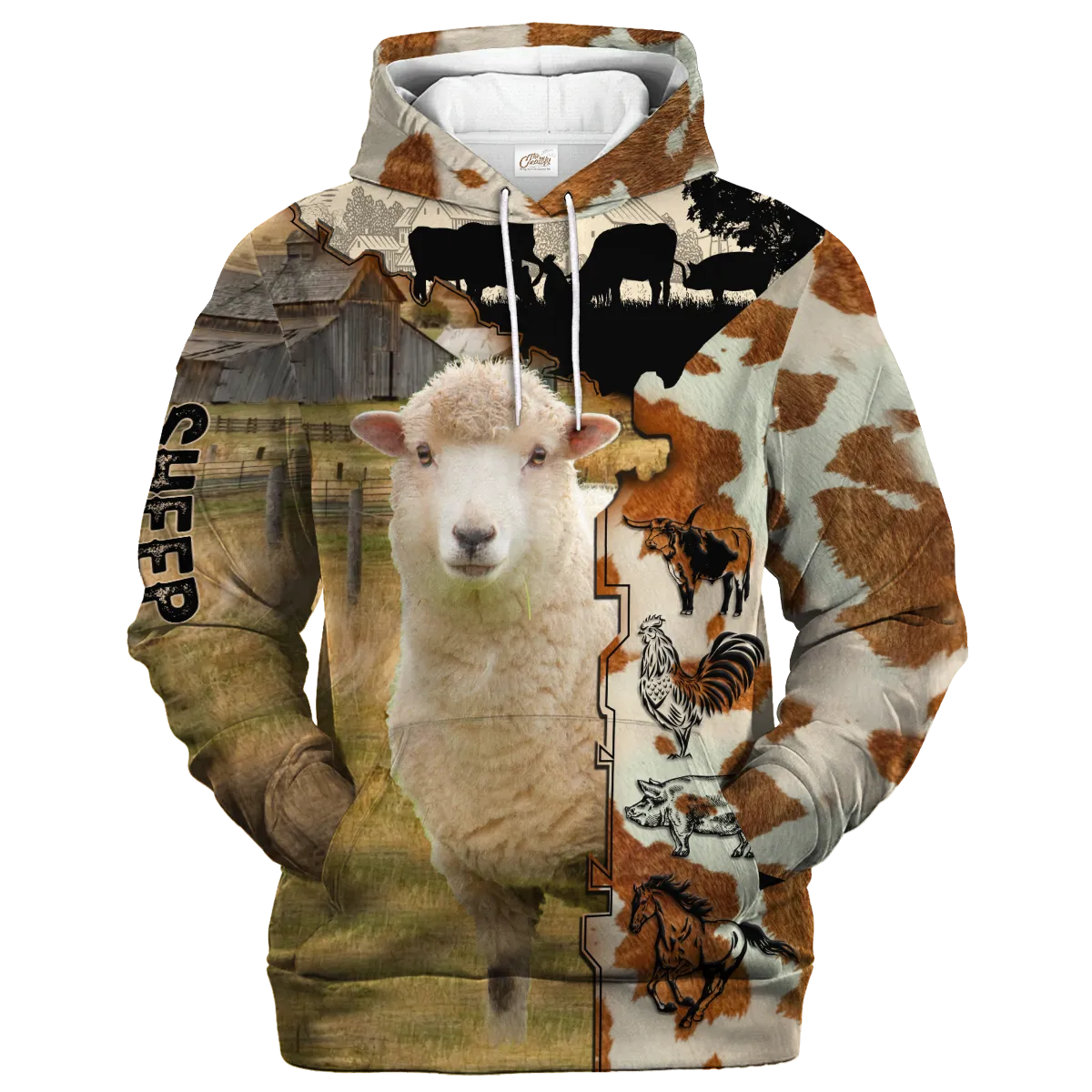 Sheep Fur Pattern On The Farm Hoodie, Sheep 3D All Over Print Hoodies