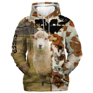 Sheep Fur Pattern On The Farm Hoodie, Sheep 3D All Over Print Hoodies