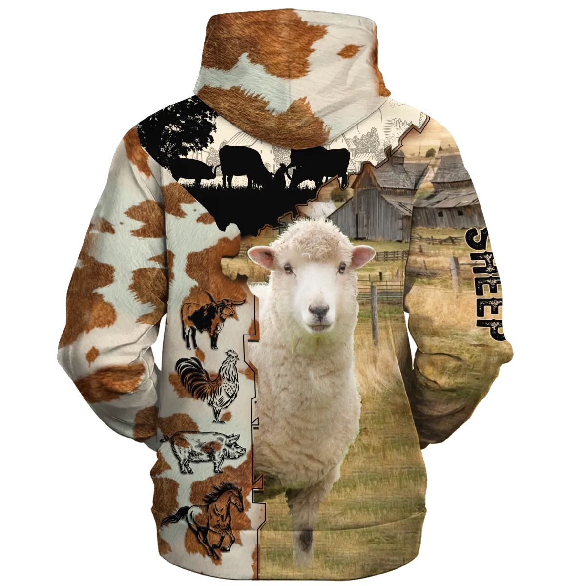 Sheep Fur Pattern On The Farm Hoodie, Sheep 3D All Over Print Hoodies