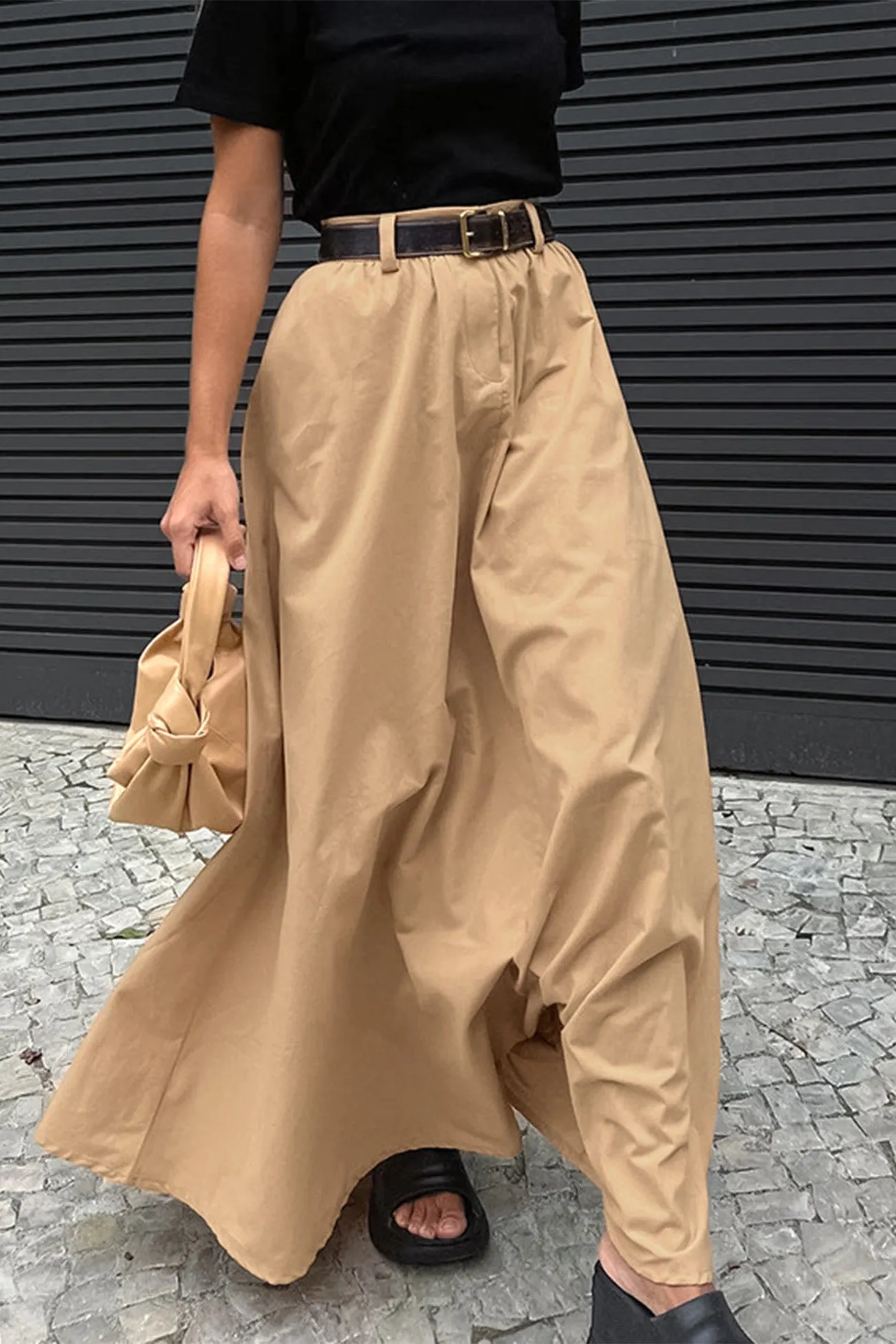 Solid Color High Waist A-Line Maxi Skirt