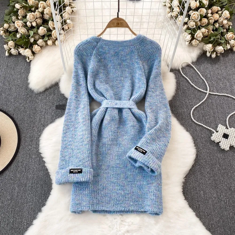 sweater skirt women's A-line knitted dress    S4087