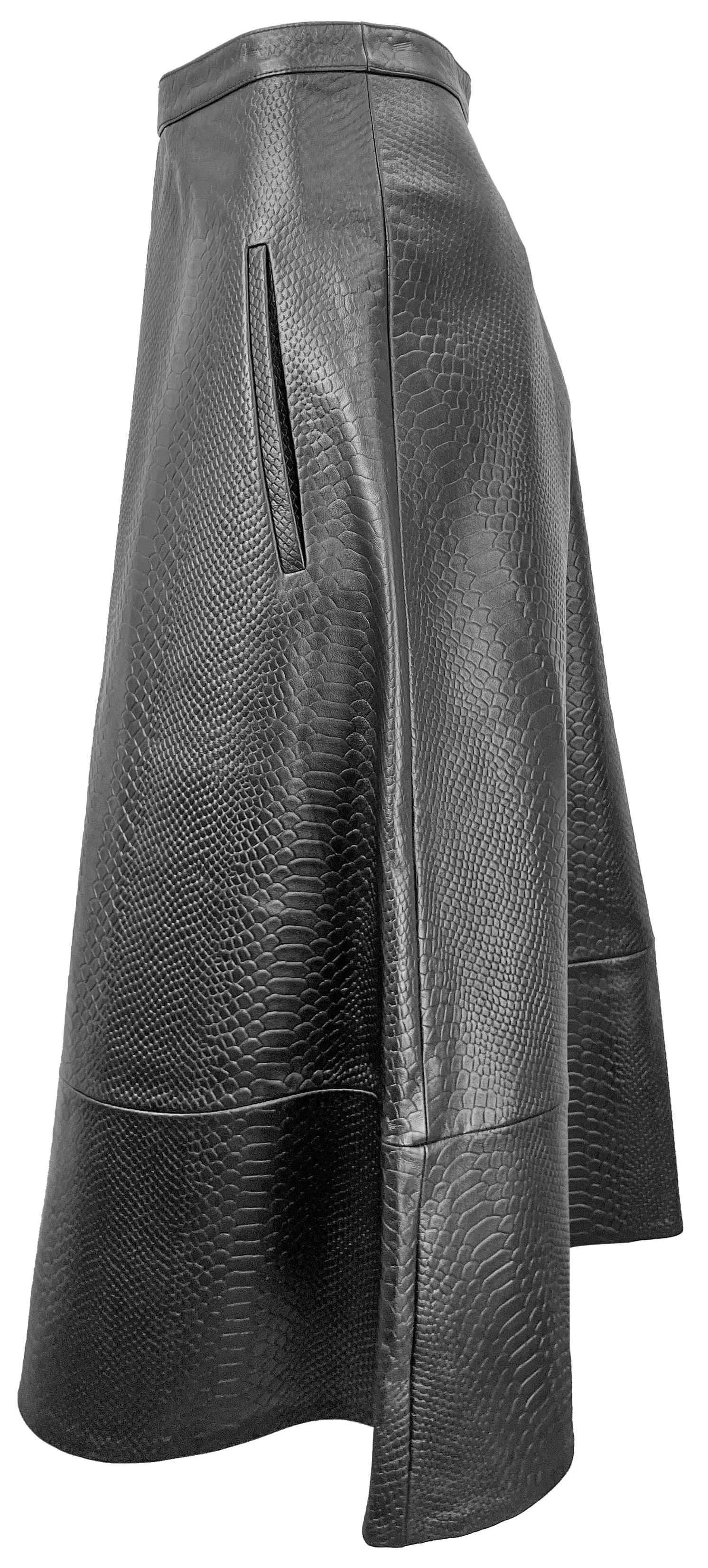 Tibi Python Embossed Circle Skirt in Black