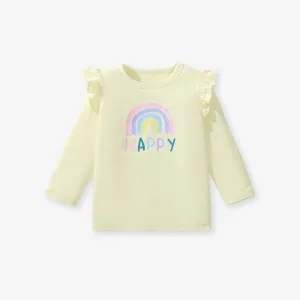 Toddler/Kid Girls Long Sleeve Colorful Rainbow Print Design T-shirt