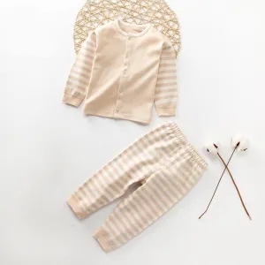 Unisex Striped Organic Cotton Long Sleeve Shirt and Pants Set