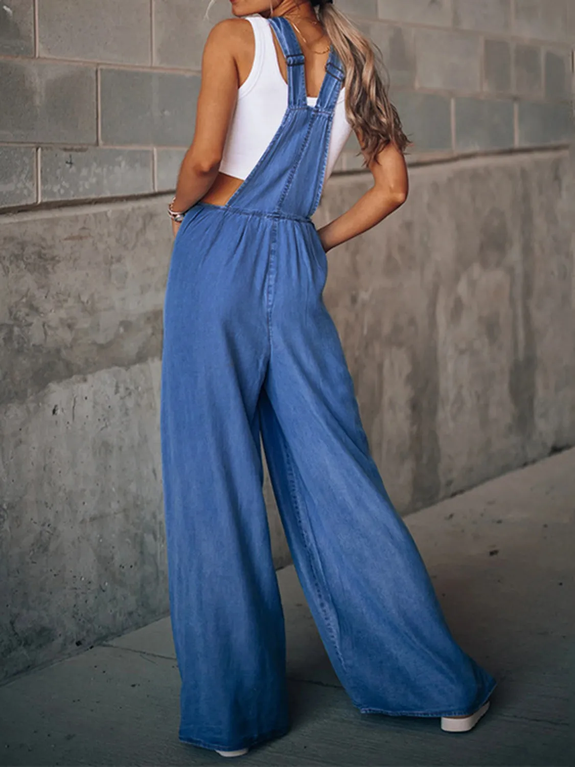 Wide Leg Denim Overalls