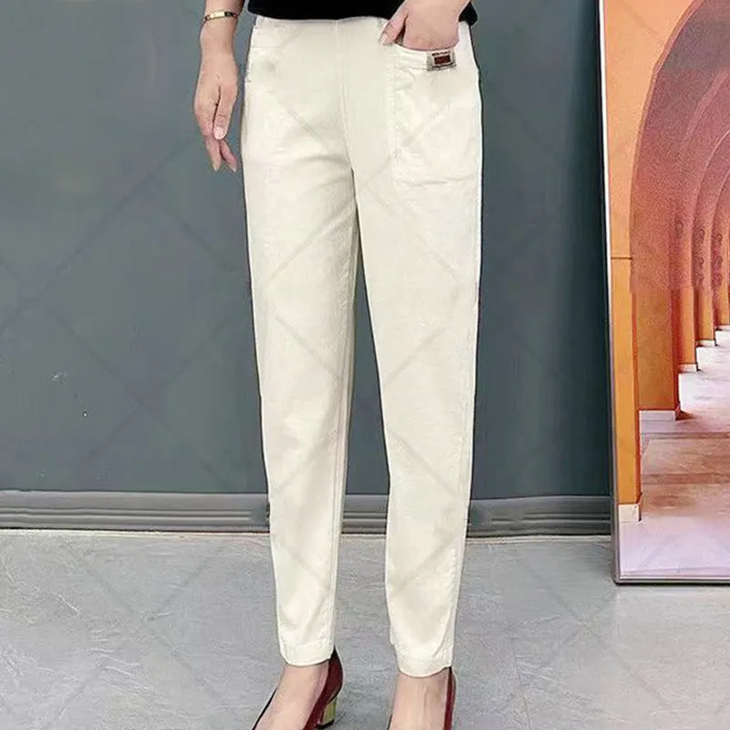 Women's Elastic Waist Cotton Pants