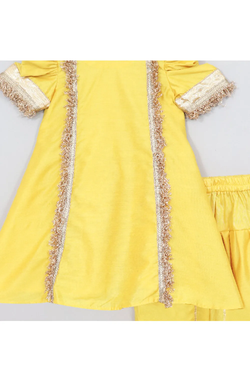 Yellow Embroidered Lace Detailing Cotton Silk Kurta With Salwar Set